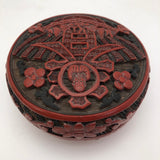 Antique Chinese Cinnabar Lacquer Round Box with Character for Spring (Chun) and God of Longevity (Shoulao)