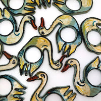 Painted and Lacquered Vintage Papier Mache Swan Napkin Rings