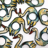 Painted and Lacquered Vintage Papier Mache Swan Napkin Rings