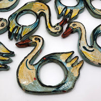 Painted and Lacquered Vintage Papier Mache Swan Napkin Rings
