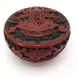 Antique Chinese Cinnabar Lacquer Round Box with Character for Spring (Chun) and God of Longevity (Shoulao)