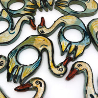Painted and Lacquered Vintage Papier Mache Swan Napkin Rings