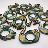 Painted and Lacquered Vintage Papier Mache Swan Napkin Rings