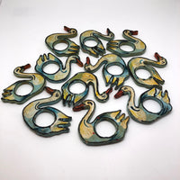 Painted and Lacquered Vintage Papier Mache Swan Napkin Rings