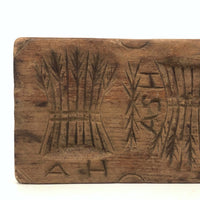 Antique Primitive Hand-carved Double Wheat Sheaf Monogrammed Butter Mold