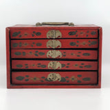 Hand-Painted Red Chinese Five-Drawer Mahjong Box / Jewelry Box