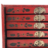 Hand-Painted Red Chinese Five-Drawer Mahjong Box / Jewelry Box