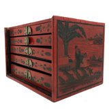 Hand-Painted Red Chinese Five-Drawer Mahjong Box / Jewelry Box