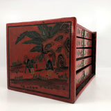 Hand-Painted Red Chinese Five-Drawer Mahjong Box / Jewelry Box