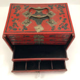 Hand-Painted Red Chinese Five-Drawer Mahjong Box / Jewelry Box