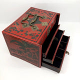 Hand-Painted Red Chinese Five-Drawer Mahjong Box / Jewelry Box