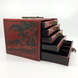 Hand-Painted Red Chinese Five-Drawer Mahjong Box / Jewelry Box