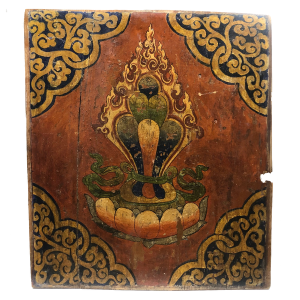 Antique Tibetan Large Painted Wooden Panel