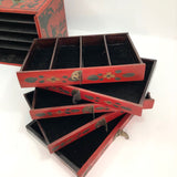 Hand-Painted Red Chinese Five-Drawer Mahjong Box / Jewelry Box
