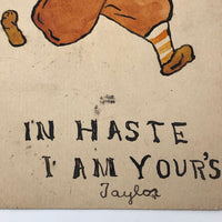I'm Your In Haste Wonderful Hand-painted Blue and Orange Dutch Boy Postcard