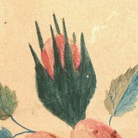 19th C. Theorem Watercolor Roses and Butterflies in Great Period Frame