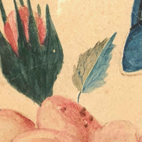 19th C. Theorem Watercolor Roses and Butterflies in Great Period Frame