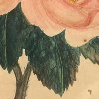 19th C. Theorem Watercolor Roses and Butterflies in Great Period Frame