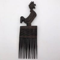 Carved Ebony African Hair Comb with Rooster