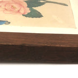 19th C. Theorem Watercolor Roses and Butterflies in Great Period Frame