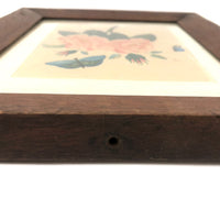 19th C. Theorem Watercolor Roses and Butterflies in Great Period Frame