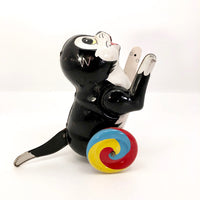 Black Tin Cat On Wheels Vintage Japanese Wind-Up Toy