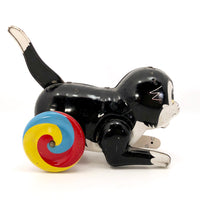 Black Tin Cat On Wheels Vintage Japanese Wind-Up Toy