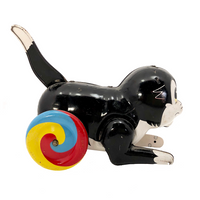Black Tin Cat On Wheels Vintage Japanese Wind-Up Toy