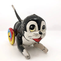 Black Tin Cat On Wheels Vintage Japanese Wind-Up Toy