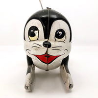 Black Tin Cat On Wheels Vintage Japanese Wind-Up Toy