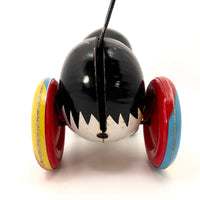Black Tin Cat On Wheels Vintage Japanese Wind-Up Toy