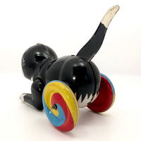 Black Tin Cat On Wheels Vintage Japanese Wind-Up Toy