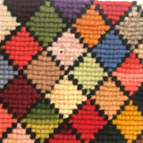 Colorful Checkerboard Antique Needlepoint Square - Smaller of Two