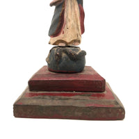Antique Carved Madonna in Red White and Blue