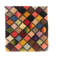 Colorful Checkerboard Antique Needlepoint Square - Smaller of Two