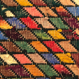 Colorful Checkerboard Antique Needlepoint Square, Larger of Two