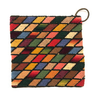 Colorful Checkerboard Antique Needlepoint Square, Larger of Two