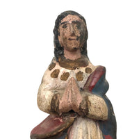 Antique Carved Madonna in Red White and Blue