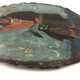 Wonderful Native American Warrior Painting on Log Slice, 1938