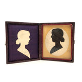 Black and White Cut Paper Silhouettes of Young Woman in Antique Pocket Frame