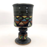 West German Handthrown Mid-Century Signed Pottery Goblet with Harlequin Pattern