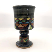 West German Handthrown Mid-Century Signed Pottery Goblet with Harlequin Pattern