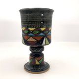 West German Handthrown Mid-Century Signed Pottery Goblet with Harlequin Pattern