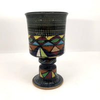 West German Handthrown Mid-Century Signed Pottery Goblet with Harlequin Pattern