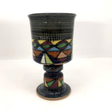 West German Handthrown Mid-Century Signed Pottery Goblet with Harlequin Pattern
