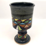 West German Handthrown Mid-Century Signed Pottery Goblet with Harlequin Pattern