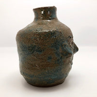 Toothy Small Folk Art Pottery Face Jugs - A Pair
