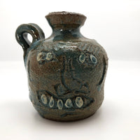 Toothy Small Folk Art Pottery Face Jugs - A Pair
