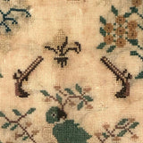19th Century Needlepoint Sampler with Parrot, Pistols, and Fleur de Lis