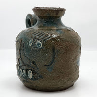 Toothy Small Folk Art Pottery Face Jugs - A Pair